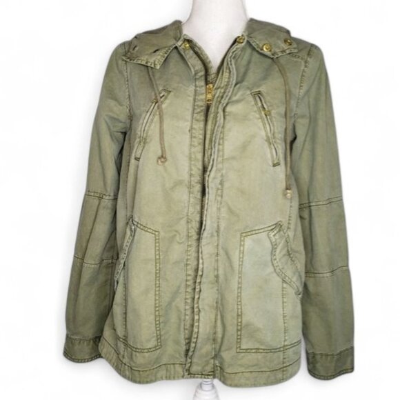 American Eagle Military Cargo Jacket Women's Paratrooper Gold Zip Hooded Army S - Picture 1 of 9